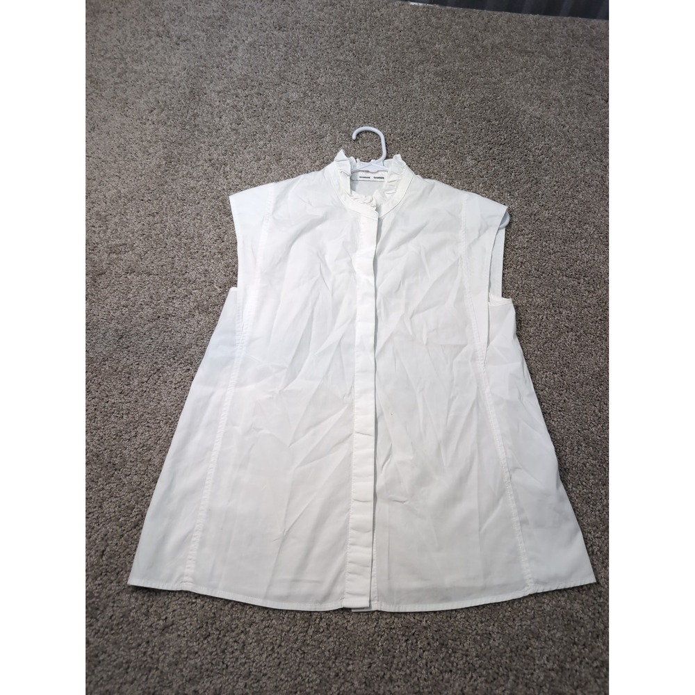 Samsøe Samsøe White Ruffle‎ Collar Sleeveless Button Up Shirt Blouse XXS